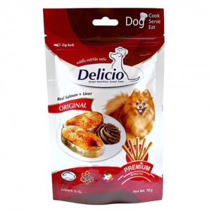 Snack Delicio Thanh Que Vị Cá Hồi Thực Và Gan Nguyên Chất 70gr