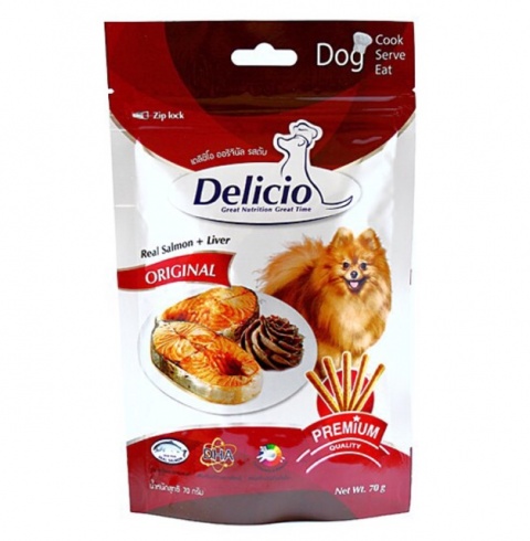 Snack Delicio Thanh Que Vị Cá Hồi Thực Và Gan Nguyên Chất 70gr