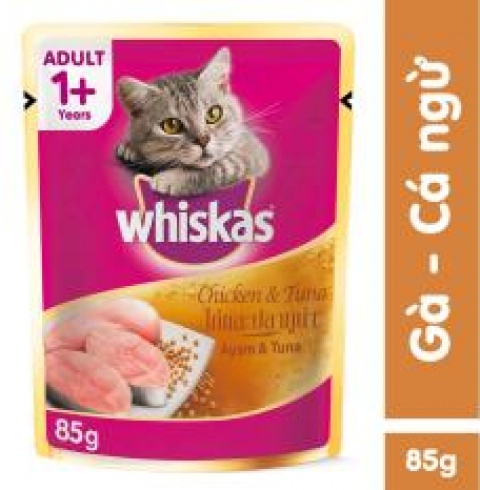 12 gói sốt dành cho mèo lớn Whiskas vị cá gà và cá ngừ 85gr