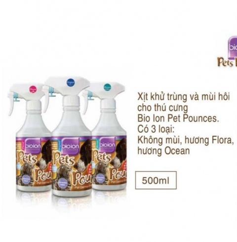 XỊT KHỬ MÙI DIỆT KHUẨN CHO CHÓ MÈO BIOION PET 500ml